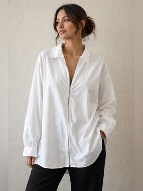 NWT Selected Femme Organic Cotton Zip-Front Blouse | White | Size 6 - Crisp Chic